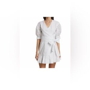 BRAND NEW WOMEN’S WHITE SUMMER  Tanya Taylor Gina Eyelet Trim Wrap Dress SZ 2